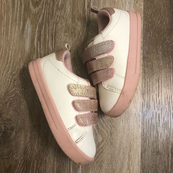 OSHKOSH toddler girl White Velcro Strap glitter pink white Sneaker 8M - Picture 10 of 12